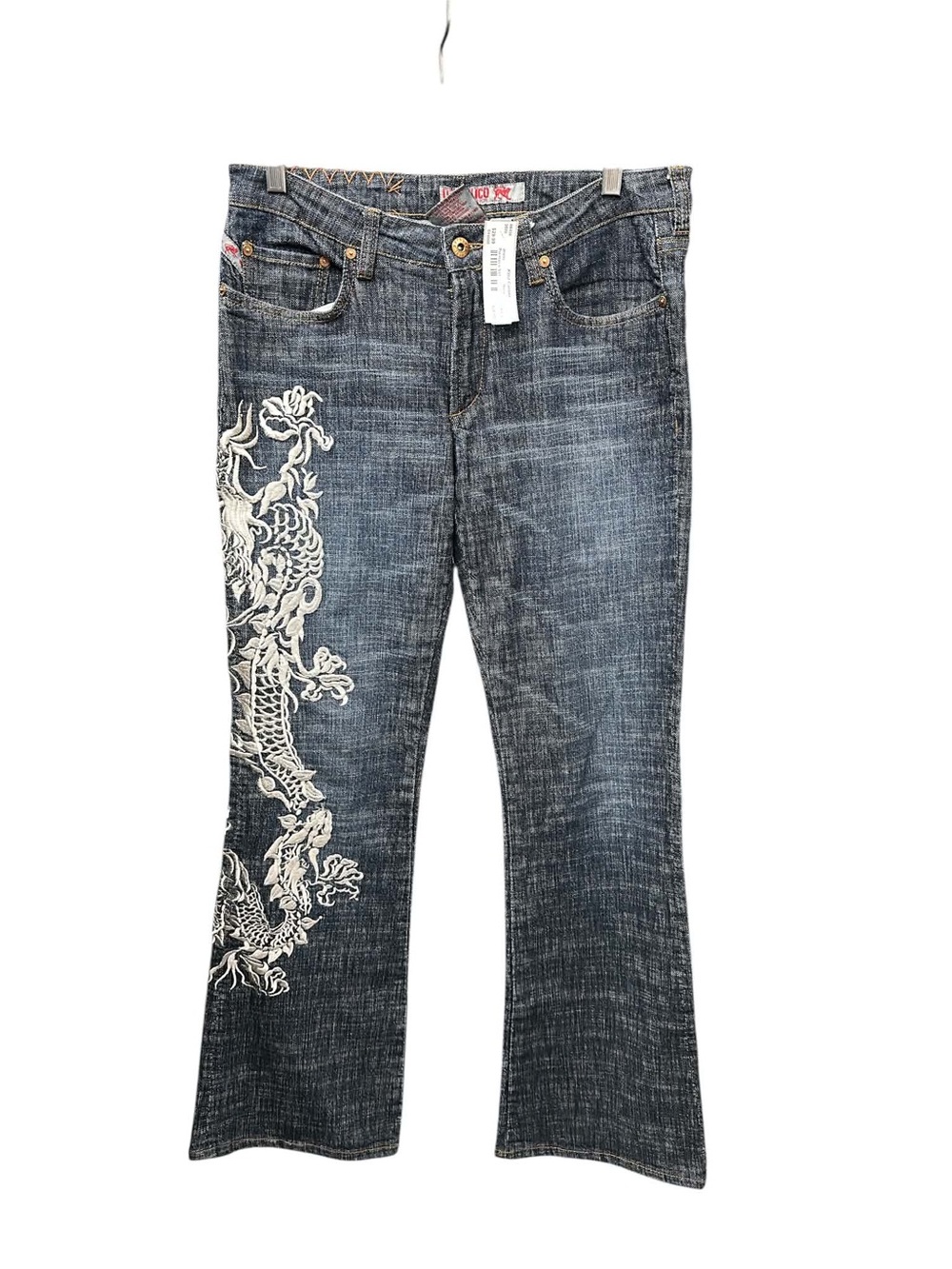 Parasuco Dark Wash Flare Jeans with White Dragon Embroidery Size L